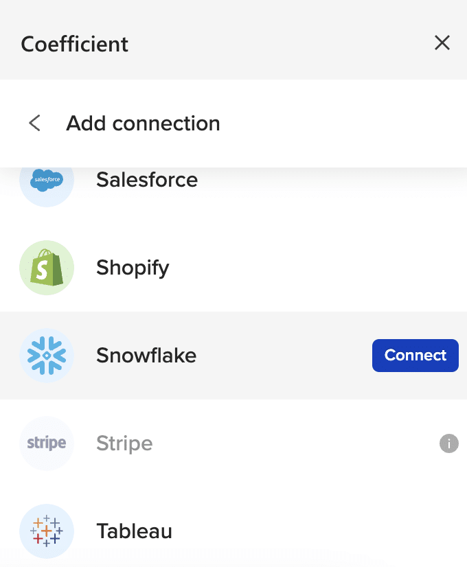Connect Snowflake to Excel with Coefficient Add-in