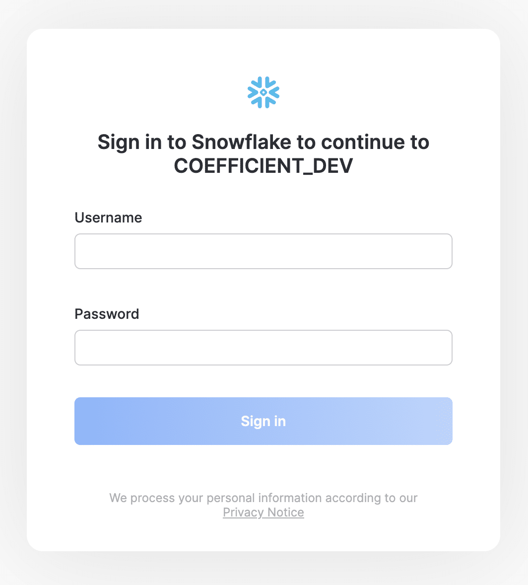 Snowflake Sign-in for Coefficient Excel Add-in
