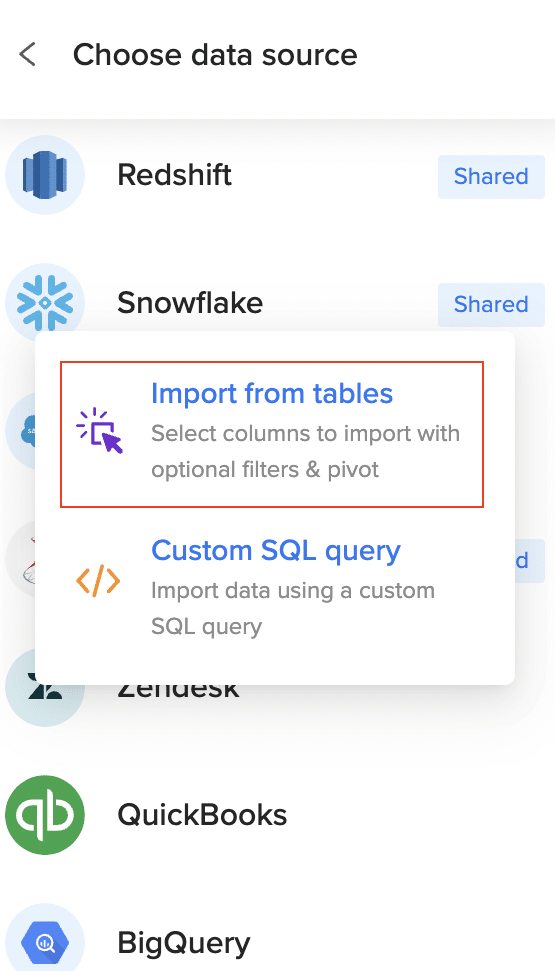 Import from tables for Snowflake with Coefficient Excel Add-in