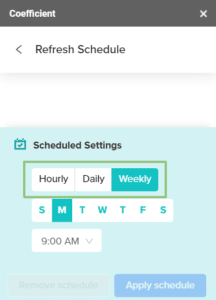 the auto-refresh feature settings in Coefficient, enabling automated data syncing.