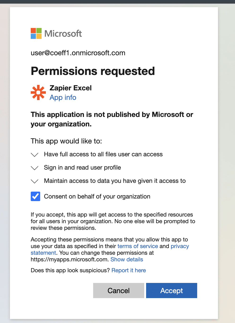 Linking Microsoft account to Zapier for Excel integration