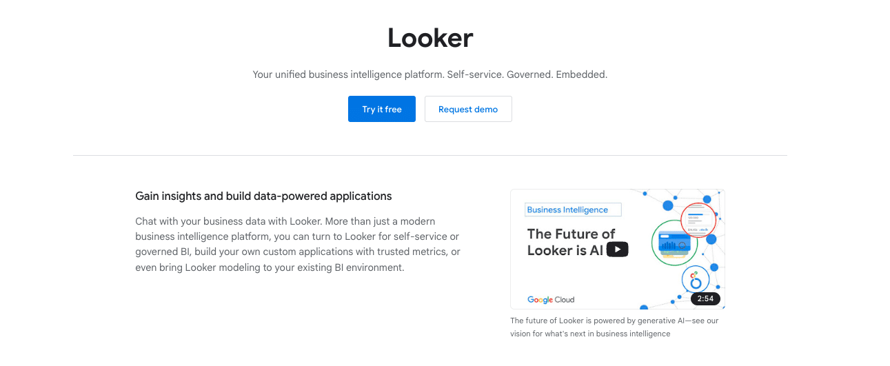 Looker leveraging AI for customized data applications and analytics.