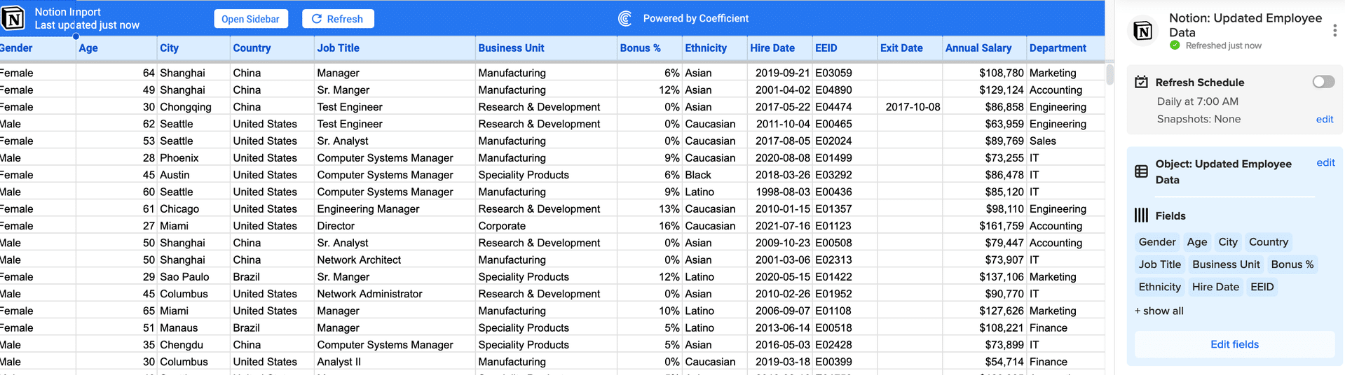 Auto-populating Excel spreadsheet with exported data from Notion