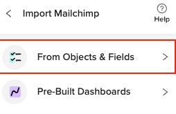 Navigating back to Mailchimp in Coefficient to select data import options.