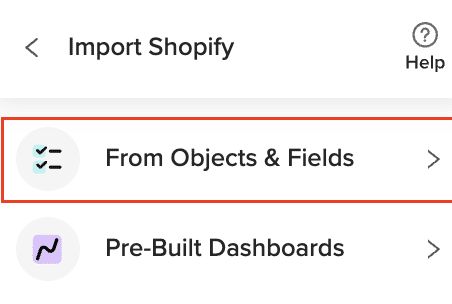 Returning to Coefficient to select Shopify import from Objects & Fields