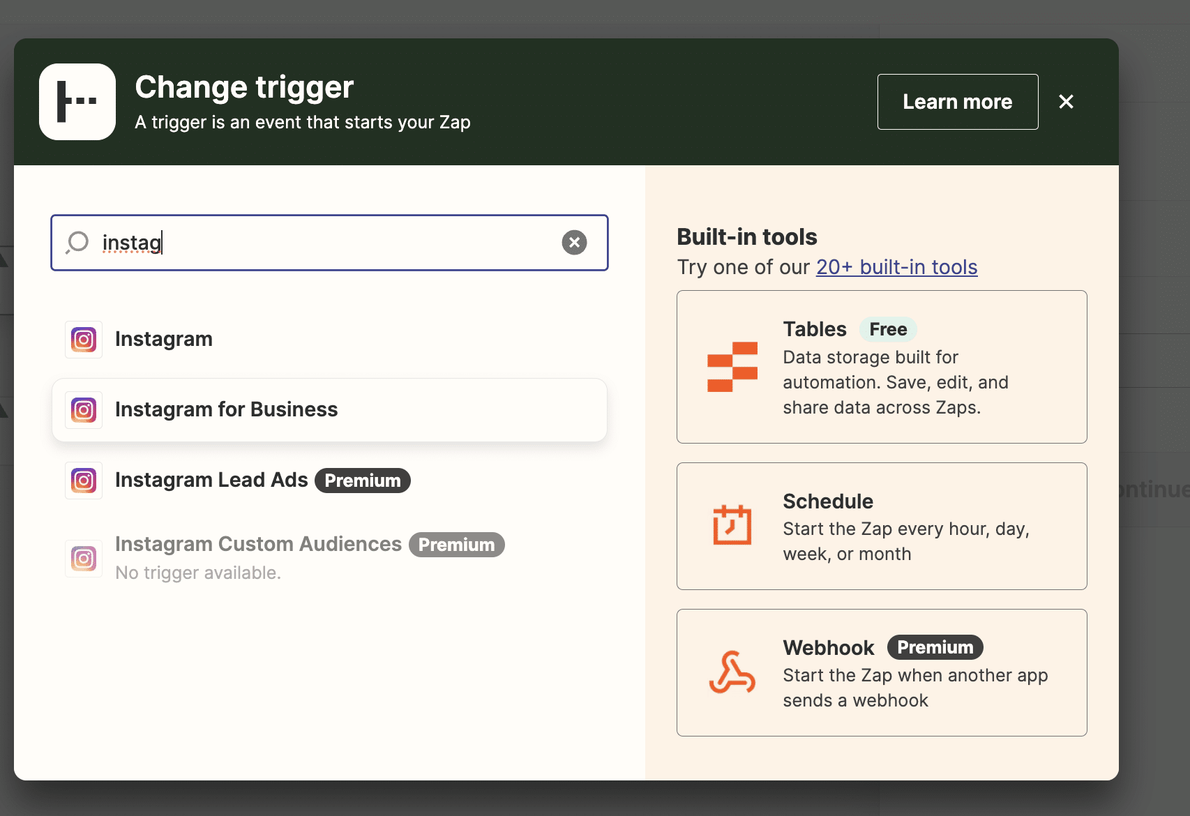 Selecting LinkedIn Ads as the trigger app for a Zapier workflow.