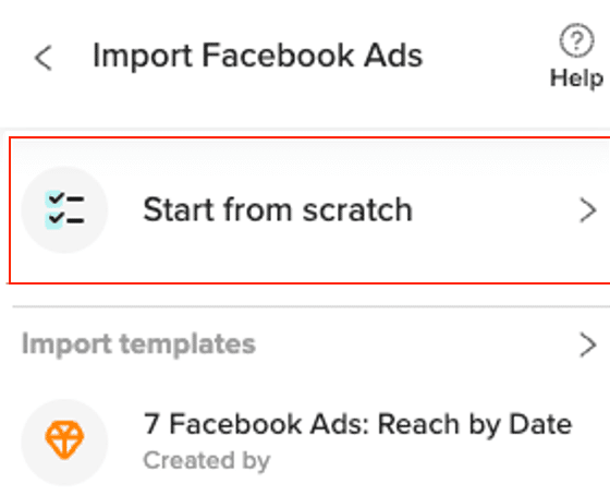 Initiating a new import session from Facebook Ads to Excel via Coefficient