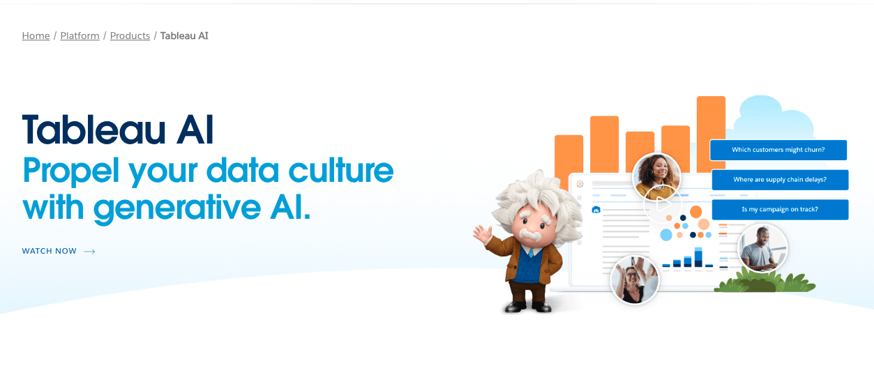 Tableau with AI for predictive analytics and intuitive dashboards.