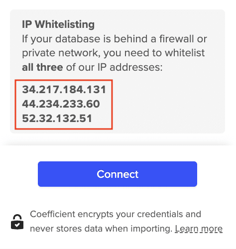 Whitelisting Coefficient’s IP addresses for database access behind a firewall