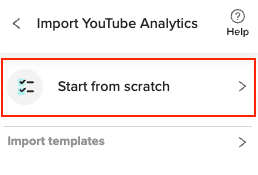 Navigating to YouTube Analytics import start from scratch in Coefficient
