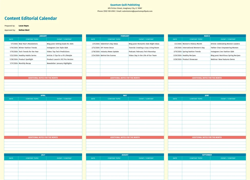 Content Editorial Calendar template