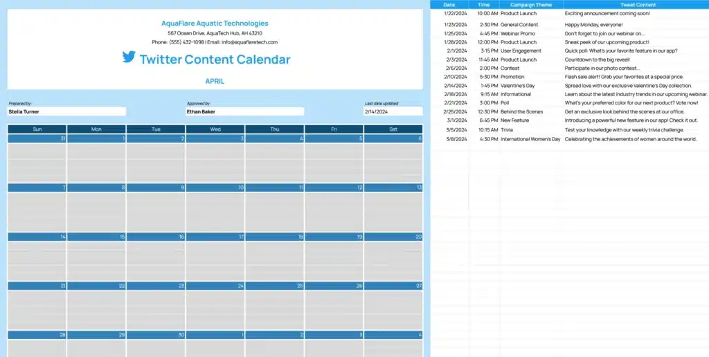 Twitter Content Calendar Template