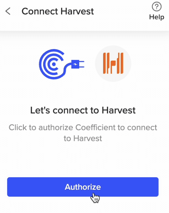 Authorizing Coefficient to access Harvest data in Google Sheets.