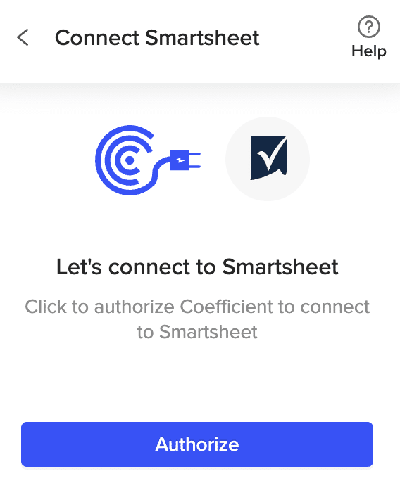 Authorizing Coefficient to access Smartsheet data in Google Sheets.