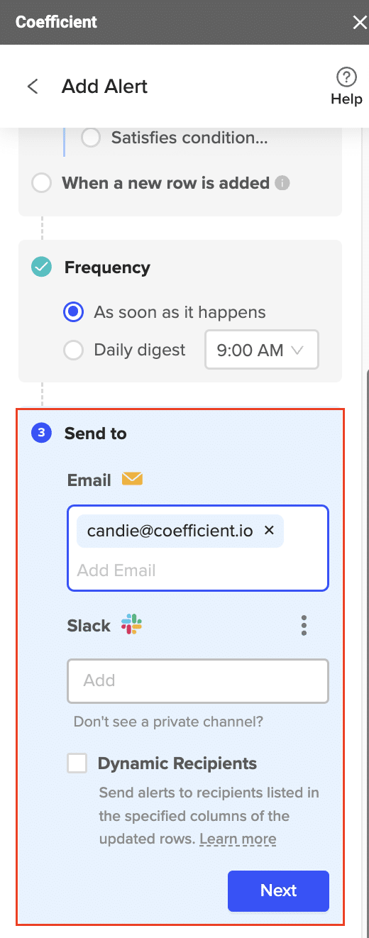  Choosing email as the notification method in automation settings.