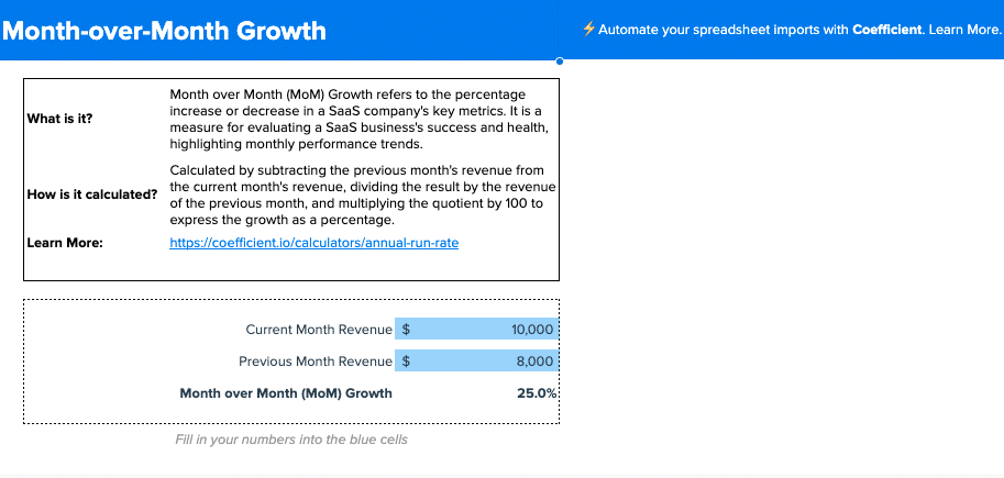  Coefficient's MOM Growth template for sales teams