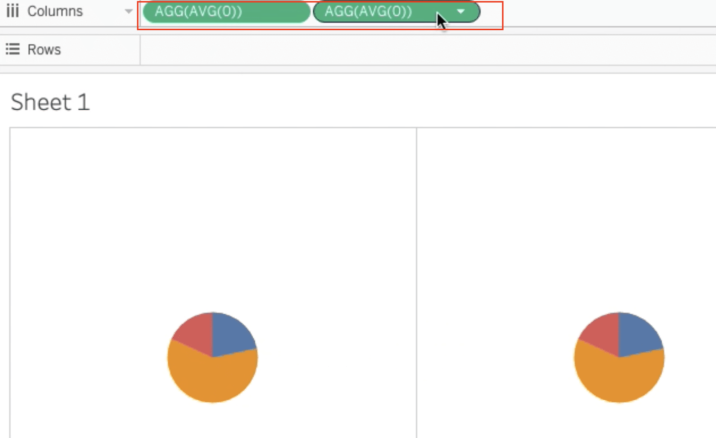 Creating a dual axis by overlaying two pie charts in Tableau.