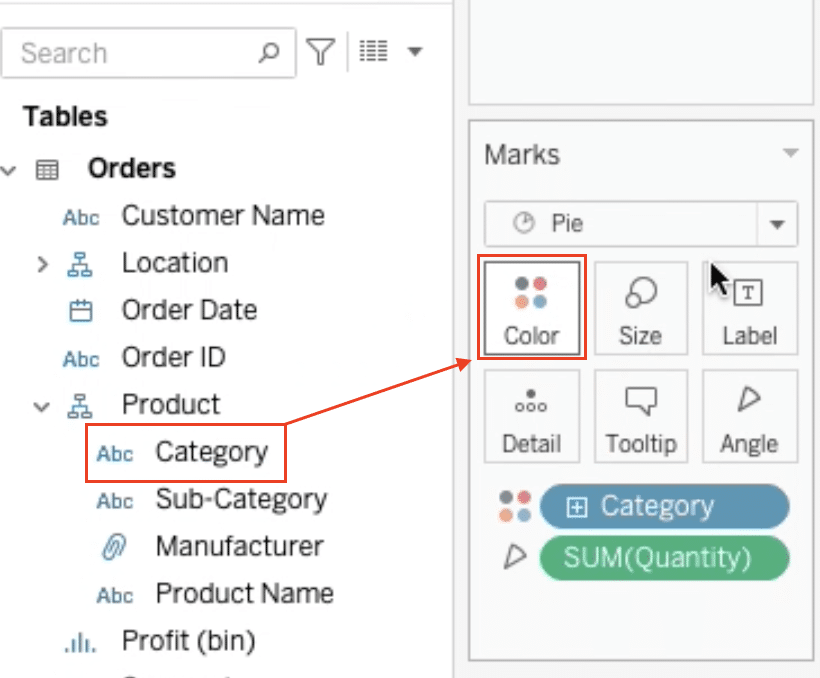 Creating a separate field for the donut hole using AVG(0) in Tableau.
