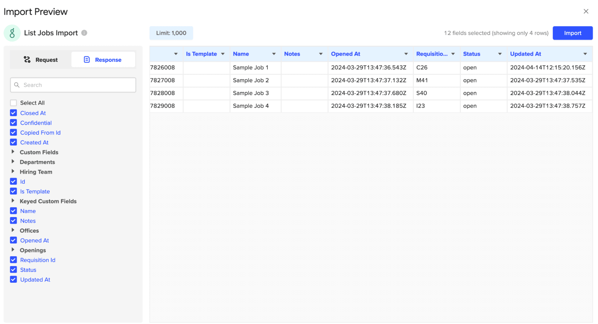 Customizing data fields and importing Greenhouse data into Google Sheets via Coefficient.