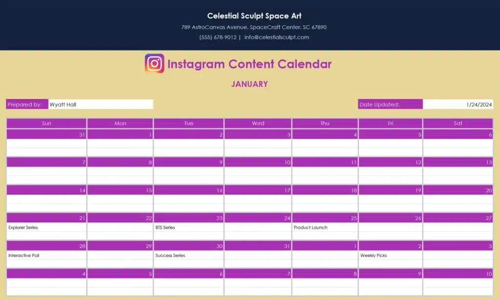 instagram content calendar template google sheets