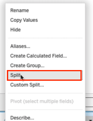 Locating field for splitting in Tableau.