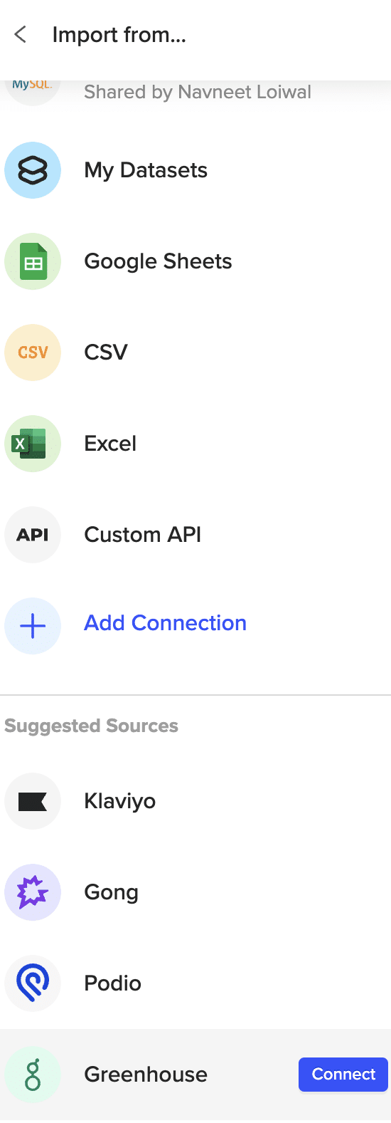 Locating and connecting to Greenhouse in the Coefficient dropdown menu in Excel.