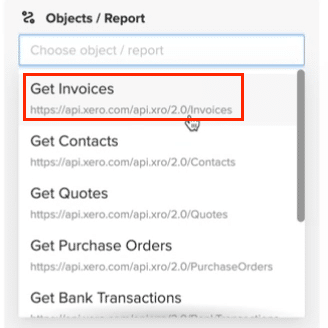 The Invoices endpoint selected in the Coefficient sidebar for Xero.