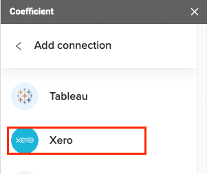 The Xero option in the list of data sources in Coefficient.