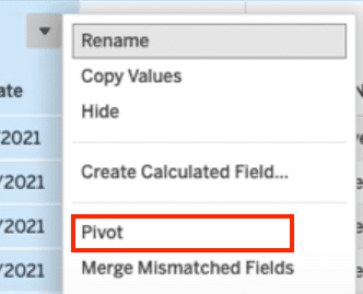Selecting fields to pivot in Tableau.