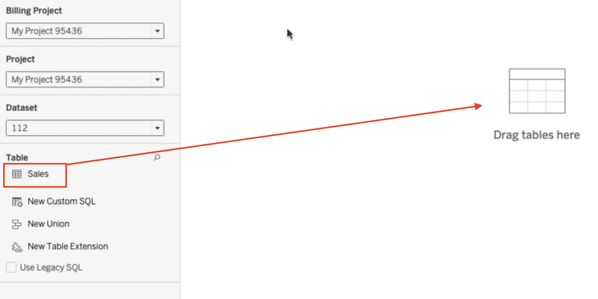 Add the table to Tableau's workspace by dragging and dropping or double-clicking it.