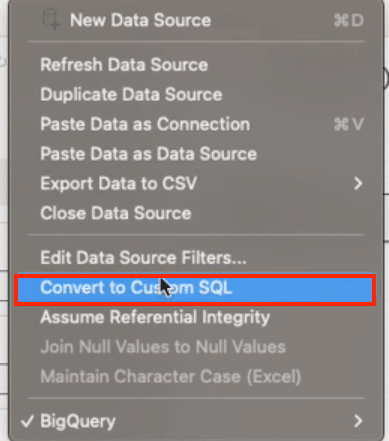 Transform the table into a custom SQL view by right-clicking and choosing the appropriate option.