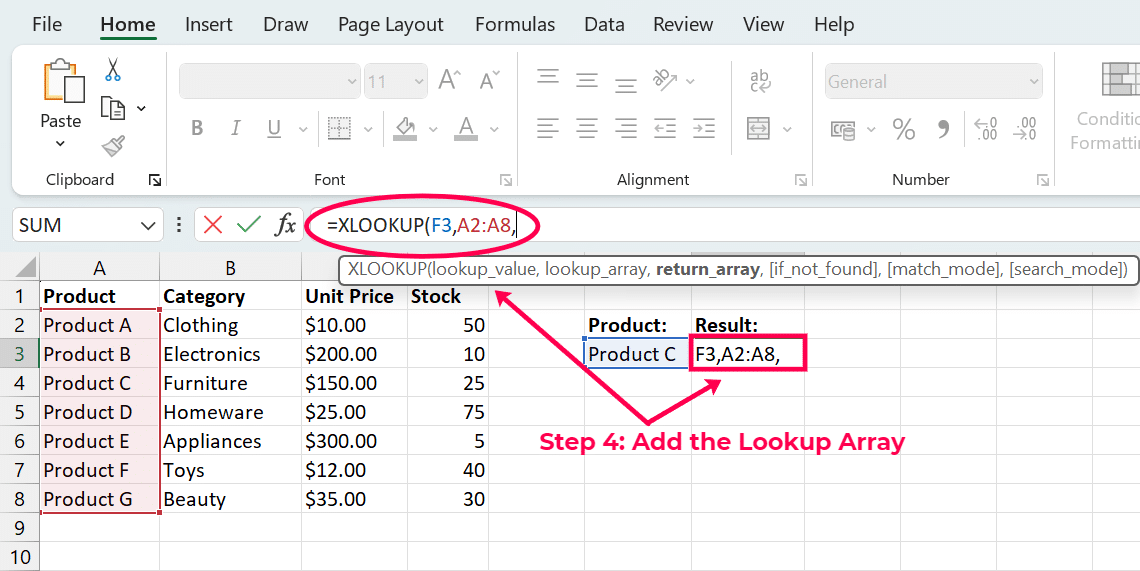 add the vlookup array