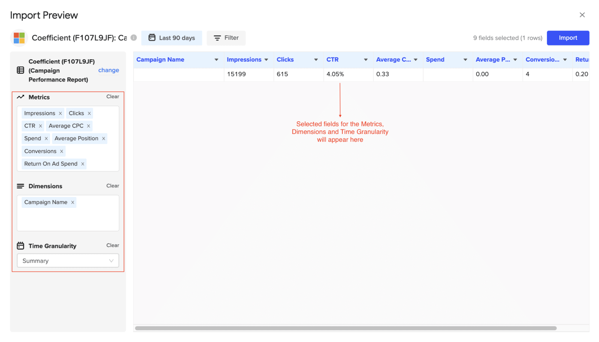 Adding or switching dimensions and applying filters or changing time granularity for the Microsoft Ads report in Google Sheets