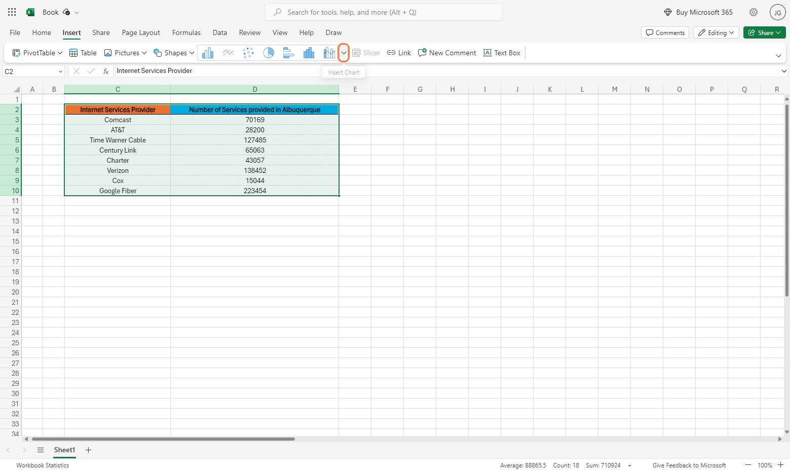 chart dropdown menu in excel