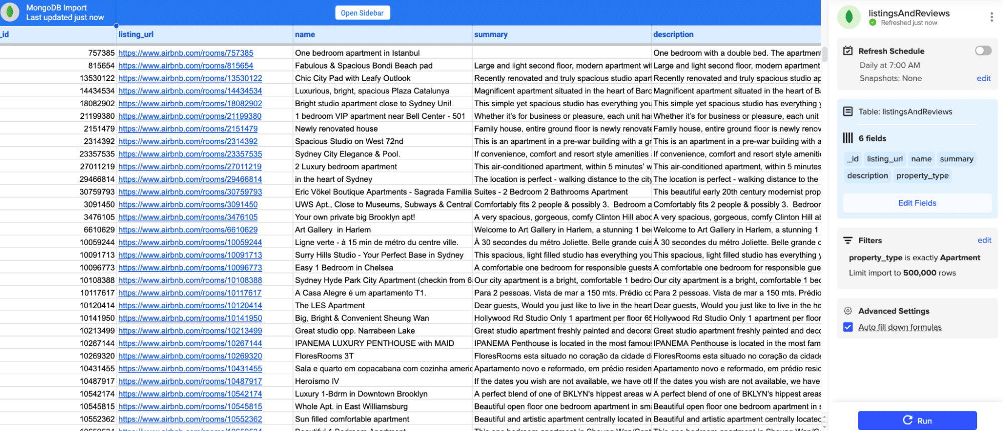 Clicking "Import" to fetch the data from MongoDB into your Excel spreadsheet through Coefficient. 