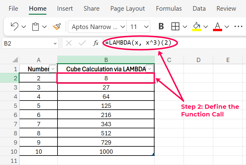 define the lambda function call