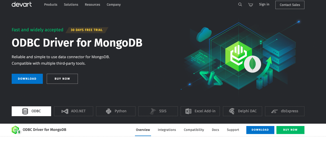 Downloading and installing the MongoDB ODBC driver from Devart's website to use with Excel.