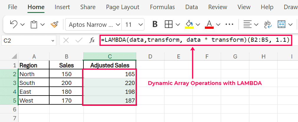 dynamic array operations with lambda excel