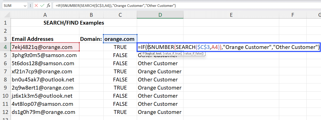 if function with isnumber and search for customized value