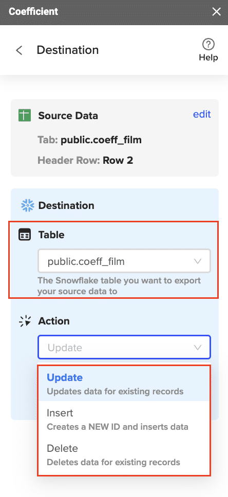 Select the table in Snowflake database to be imported into snowflake
