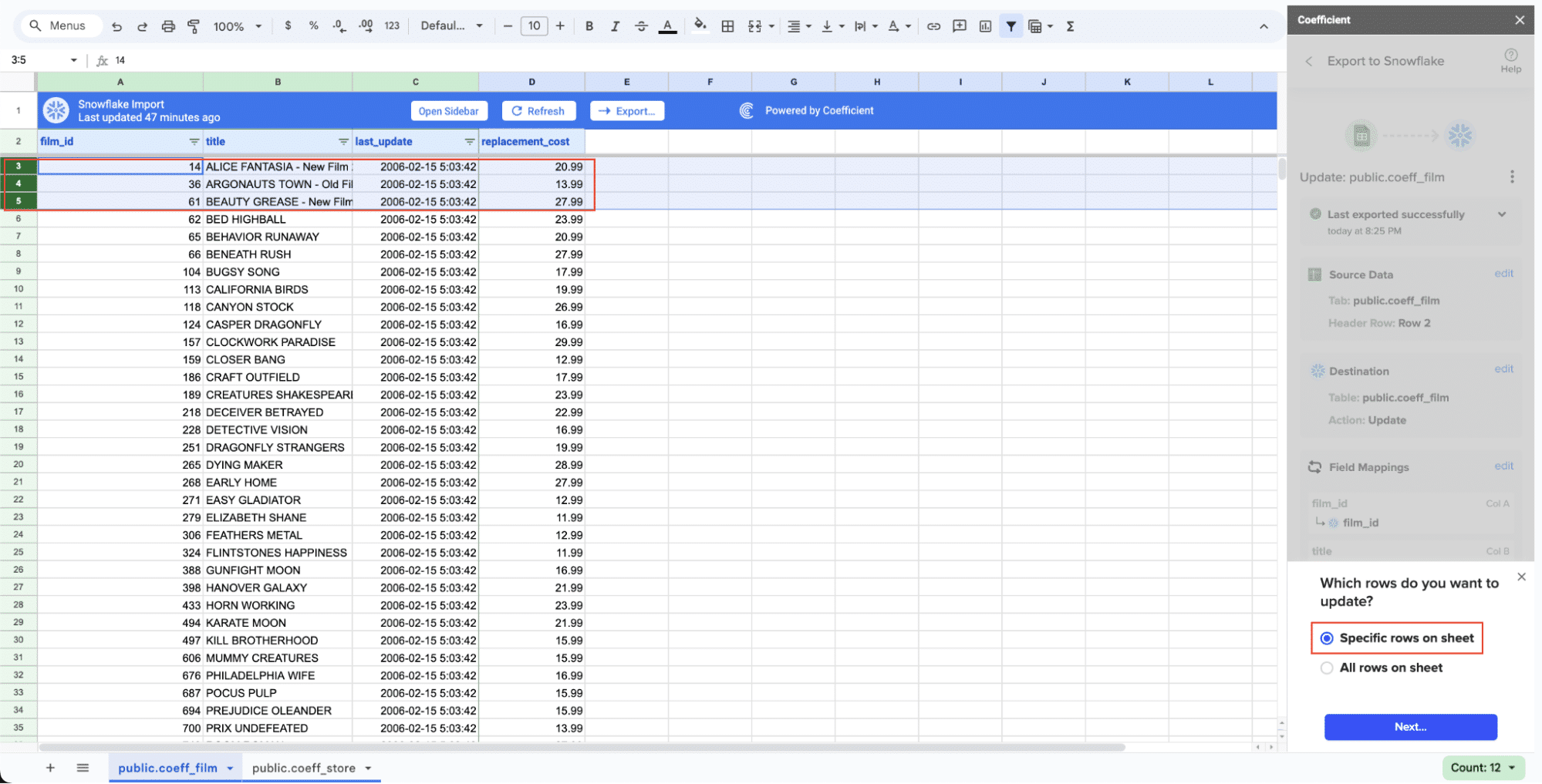 Preview for Chargebee Data Export to Google Sheets using Coefficient add-on
