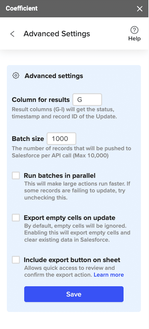 Map the fields between Google Sheets and Salesforce
