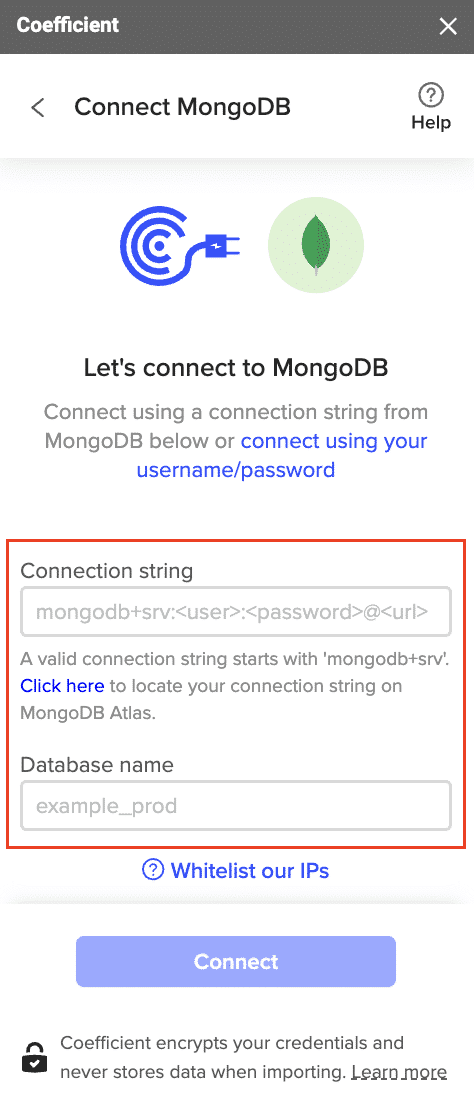 Choose MongoDB as your data source in Coefficient sidebar
