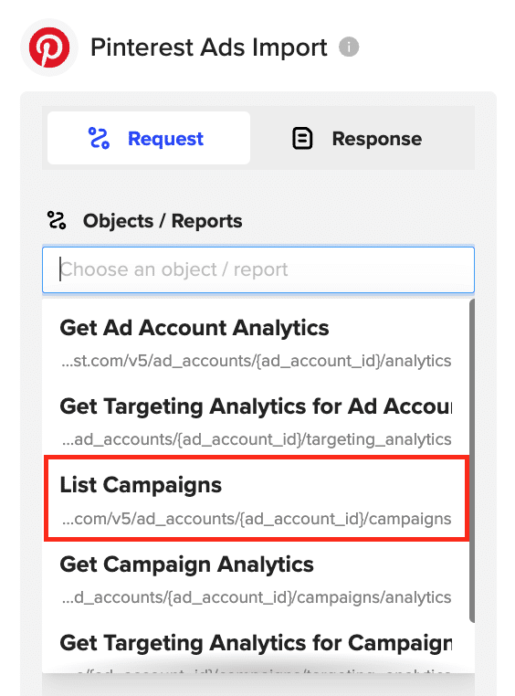 pull pinterest ads campaign data into google sheets