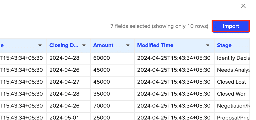 import zoho crm to excel