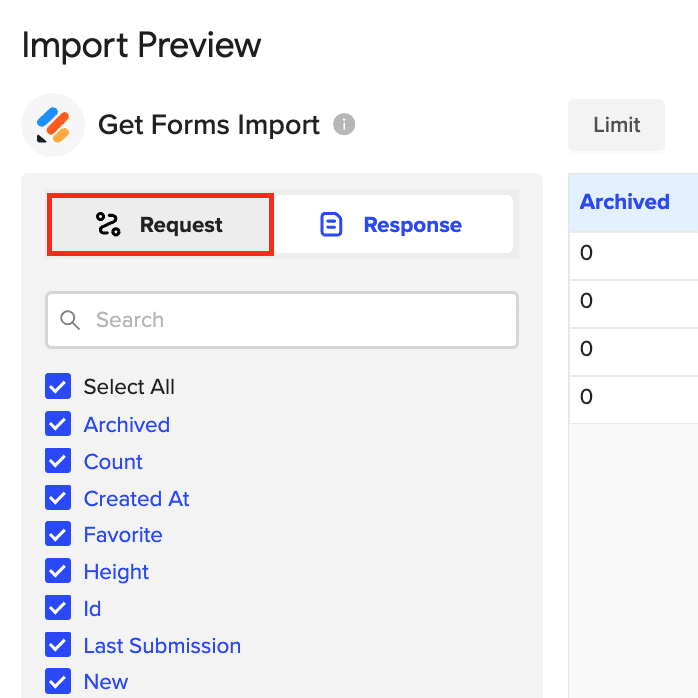 select jotform data to export to google sheets