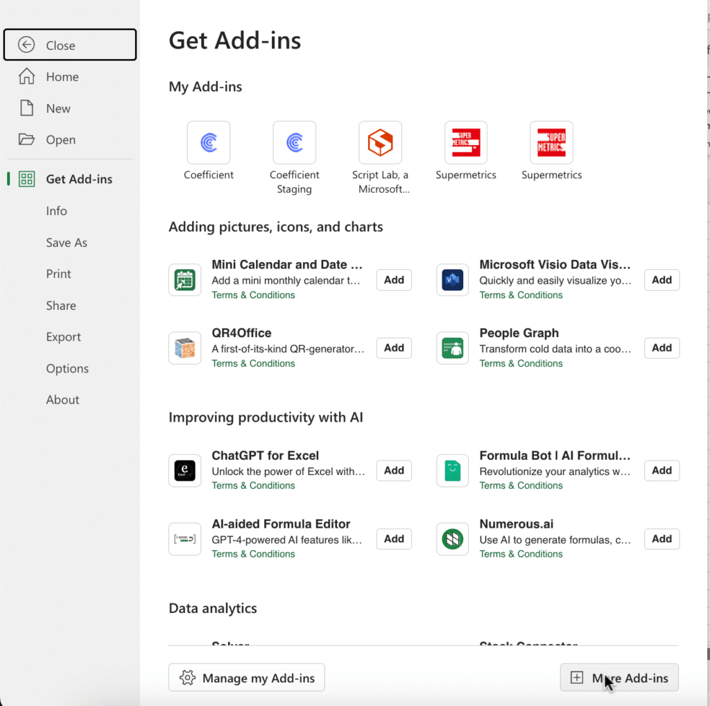 Find Coefficient Add-in from Microsoft Office Store