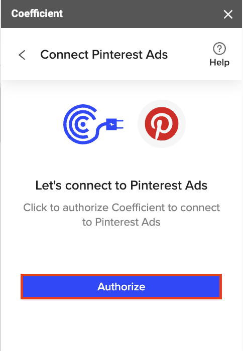 authorize pinterest ads to excel connection