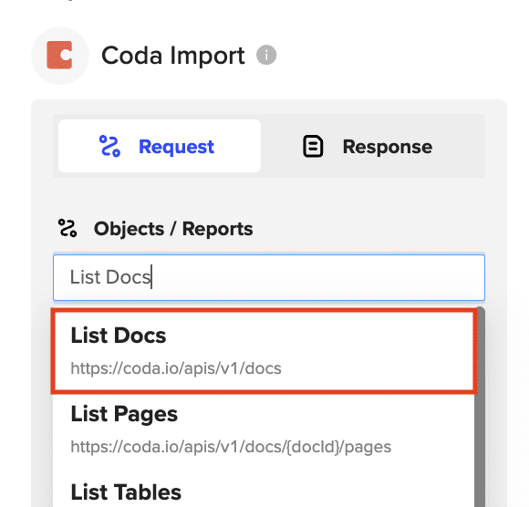 pull coda list docs into google sheets