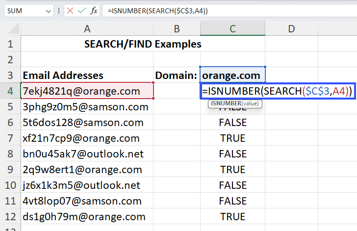 isnumber conditional function with search